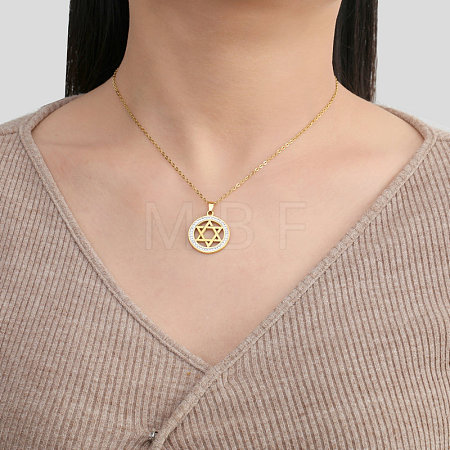 Stainless Steel Crystal Rhinestone Star of David Pendant Necklaces FS-WGE09DF-02-1