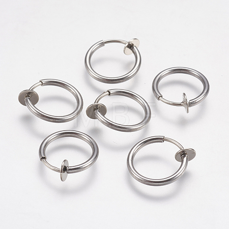 Tarnish Resistant 304 Stainless Steel Retractable Clip-on Hoop Earrings X-STAS-K171-53P-1