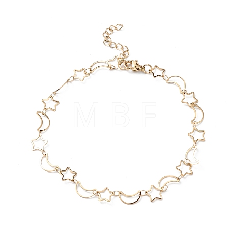 Ion Plating(IP) 304 Stainless Steel Star & Moon Link Chain Anklets for Men Women STAS-B039-15G-1