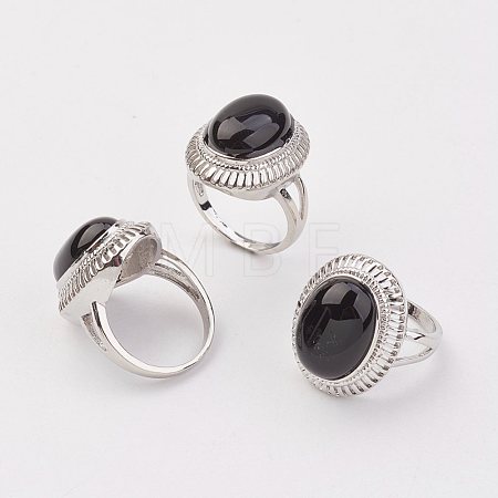 Natural Dyed & Heated Black Agate Finger Rings X-RJEW-P122-20-1