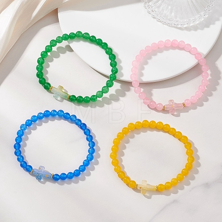Natural & Dyed Malaysia Jade Beads Stretch Bracelets for Women BJEW-JB13272-1