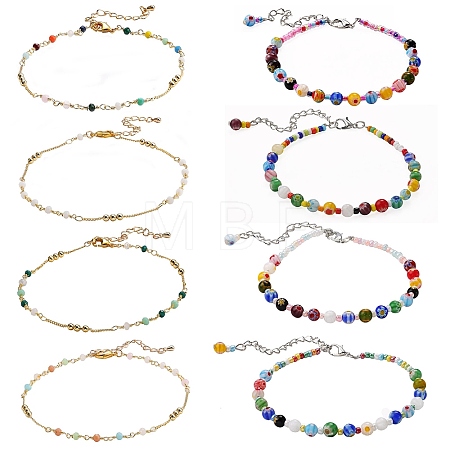 Handmade Glass Beads Anklets AJEW-SZ0001-81-1