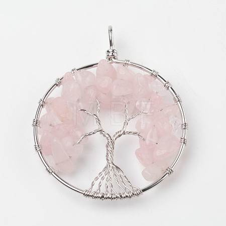 Tree of Life Natural Rose Quartz Big Pendants X-G-L455-D07-1