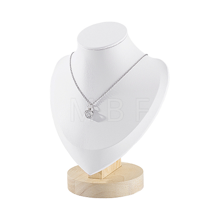 Bust PU Leather & Wooden Necklace Display Stands NDIS-WH0020-02A-01-1