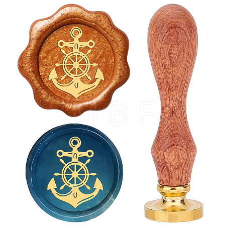 Brass Wax Seal Stamps with Wood Handle AJEW-WH0412-0075-1