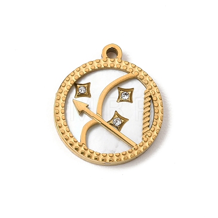 12 Constellations 304 Stainless Steel & Natural Shell & Rhinestone Pendants SA-CBAA9A2-06G-08-1