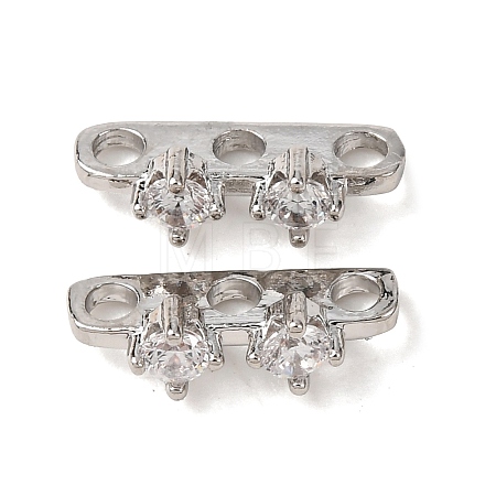 Brass Pave Clear Cubic Zirconia 3-Hole Spacer Bars KK-K422-21P-1