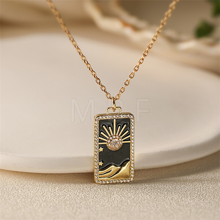 Brass Micro Pave Clear Cubic Zirconia Medal Pendant Necklaces FS-WGD45DE-09-1