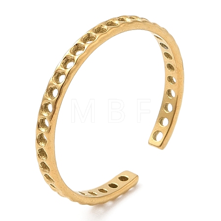 304 Stainless Steel Hollow Round Open Cuff Rings for Women STAS-D085-19G-1