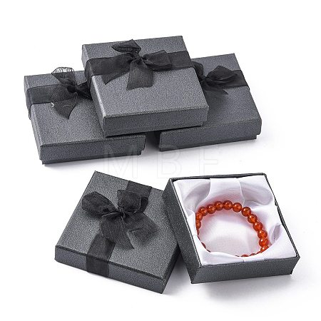 Bowknot Organza Ribbon Cardboard Bracelet Bangle Gift Boxes X-BC148-05-1