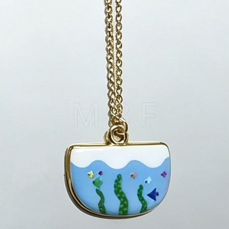 Ocean Brass Enamel Fan Pendant Necklaces for Women WGBD0BA-05-1