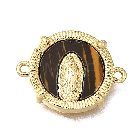 Flat Round Brass & Acrylic Connector Charms KK-G602-12A-04-1