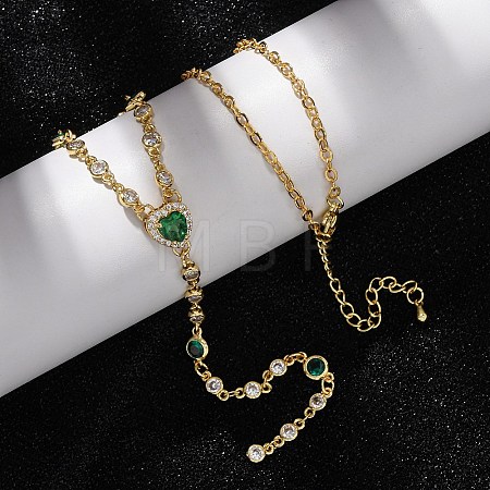 Brass Pave Cubic Zirconia Heart Pendant Y Tassel Necklaces for Women NJEW-A071-01G-05-1