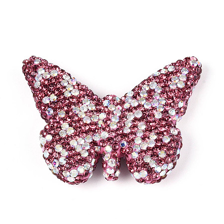 Butterfly Shaped Handmade Polymer Clay Rhinestone Beads CLAY-T023-23B-1