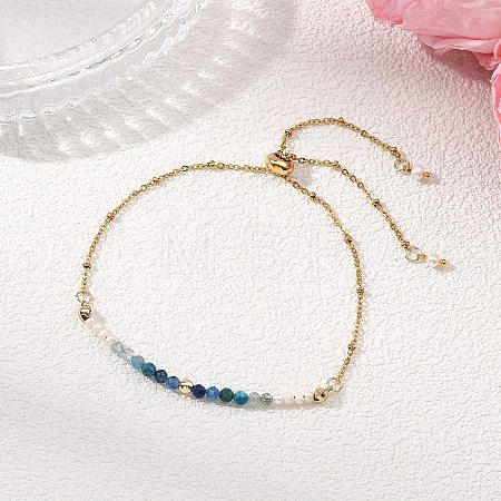 Adjustable Natural Kyanite & Apatite & Rhodonite & Non-magnetic Synthetic Hematite & Cultured Freshwater Pearl Beads Satellite Chains Slider Bracelets BJEW-JB14095-02-1