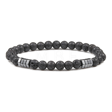 6mm Natural Lava Rock Round Beaded Stretch Bracelets NA0415-1-1