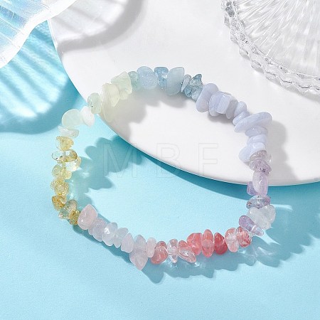 Chakra Natural & Synthetic Mixed Gemstone Chip Beads Stretch Bracelets for Women BJEW-JB13101-1