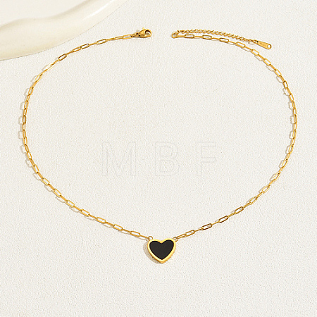 Natural Shell Heart Pendant Necklaces with Golden Stainless Steel Paperclip Chains EU3732-1-1