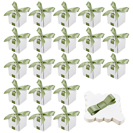 Square Paper Wedding Candy Storage Boxes with Ribbon AJEW-WH0609-744A-1