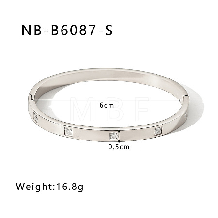 304 Stainless Steel Pave Cubic Zirconia Bangles FS-WG09E60-32-1