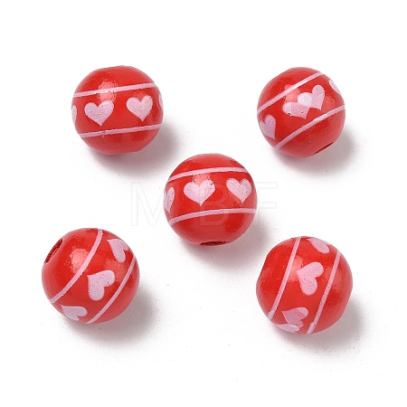 Valentine's Day Spray Painted & Printed Wood European Beads WOOD-L023-03C-1