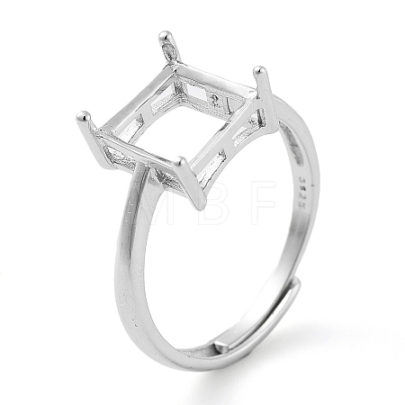 Square Adjustable 925 Sterling Silver Solitaire Ring Settings STER-G042-04P-1