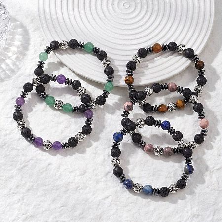Natural Mixed Gemstone & Lava Rock Strtch Bracelets for Women BJEW-JB12768-1