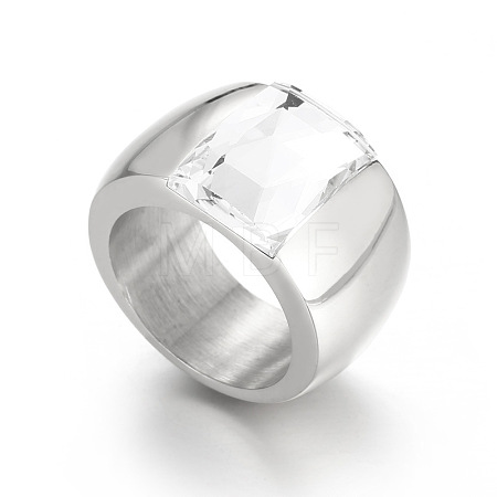 304 Stainless Steel & Glass Finger Rings FS-WGBA2F3-64-1