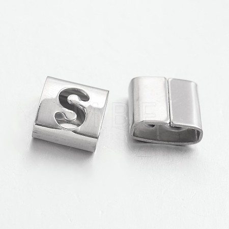 Tarnish Resistant Letter Style 201 Stainless Steel Square Slide Charms STAS-L132-10-1