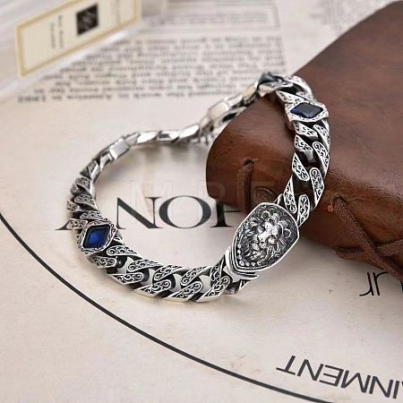 Lion Pattern Brass Pave Cubic Zirconia Cuban Link Chains Bracelets FS-WGF670F-01-1