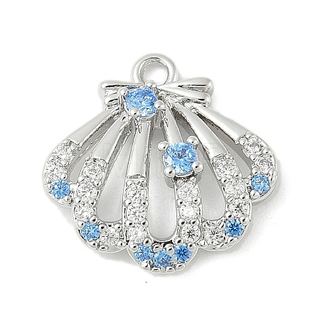 Brass Pave Light Sky Blue and Clear Cubic Zirconia Sea Animal Connector Charms X-KK-M326-07A-P-1