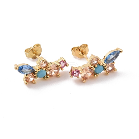 Colorful Cubic Zirconia Flower Stud Earrings EJEW-C030-03G-1