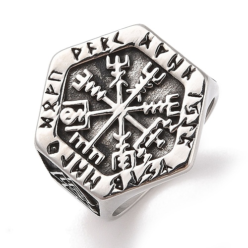 Viking 304 Stainless Steel Vegvisir Wide Finger Rings for Mens RJEW-U005-18A-01-1