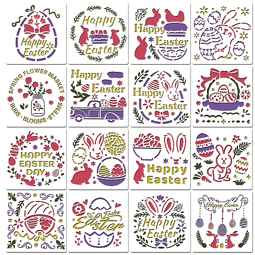 16Pcs Easter PET Plastic Hollow Out Drawing Painting Stencils Templates DIY-WH0320-35-1