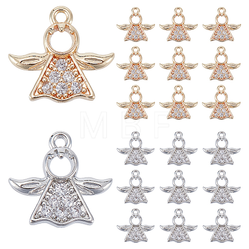   20Pcs 2 Colors Rack Plating Brass Micro Pave Clear Cubic Zirconia Charms KK-PH0009-43-1