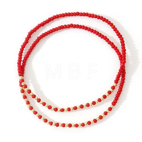 2Pcs Christmas Theme Glass Seed Beads Stretch Bracelets for Women Men KU4838-2-1