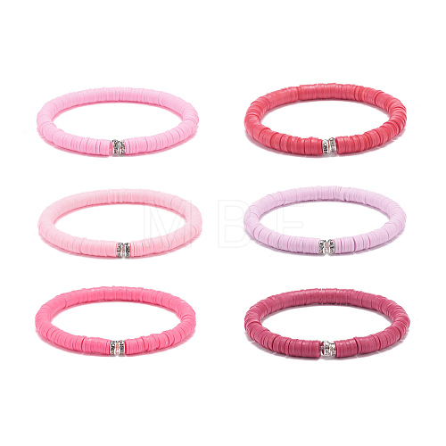 6Pcs 6 Colors Handmade Polymer Clay Heishi Surfer Stretch Bracelet Sets BJEW-JB08690-1