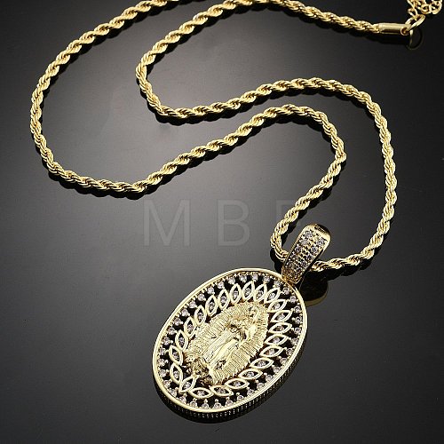 Brass Cubic Zirconia Pendant Necklaces for Women NJEW-U034-01B-G-1