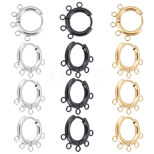 Unicraftale 6 Pairs 3 Colors 304 Stainless Steel Hoop Earring Findings STAS-UN0039-25-1