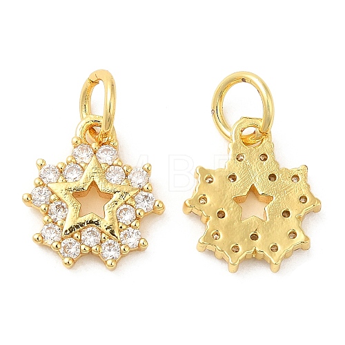 Rack Plating Brass Pave Clear Cubic Zirconia Star Charms with Jump Ring KK-Z026-12G-1