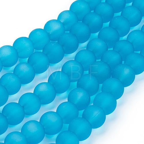 Dark Turquoise Frosted Round Transparent Glass Bead Strands X-GLAA-S031-6mm-37-1