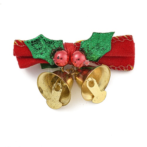 Cloth & Iron Christmas Bowknot Bell Hanging Ornaments  HJEW-S004-01B-1