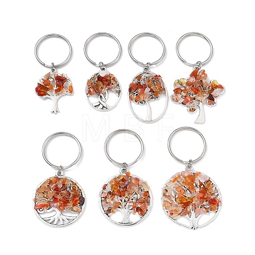 Natural Carnelian Chip & Alloy Tree of Life Pendant Keychain KEYC-JKC00648-04-1