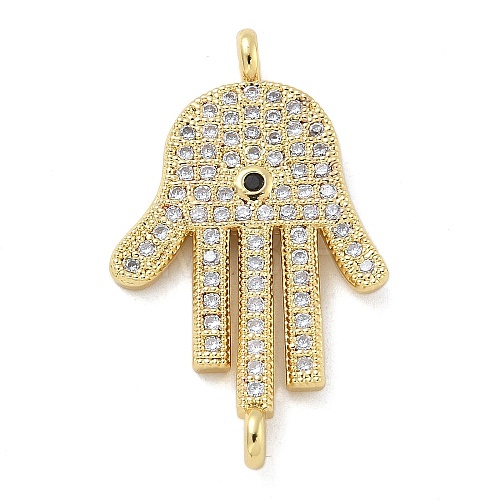 Rack Plating Brass Micro Pave Clear Cubic Zirconia Palm Connector Charms KK-A234-049G-1