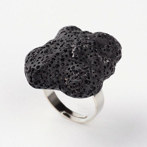 Adjustable Nuggets Lava Rock Gemstone Finger Rings RJEW-I019-11-1
