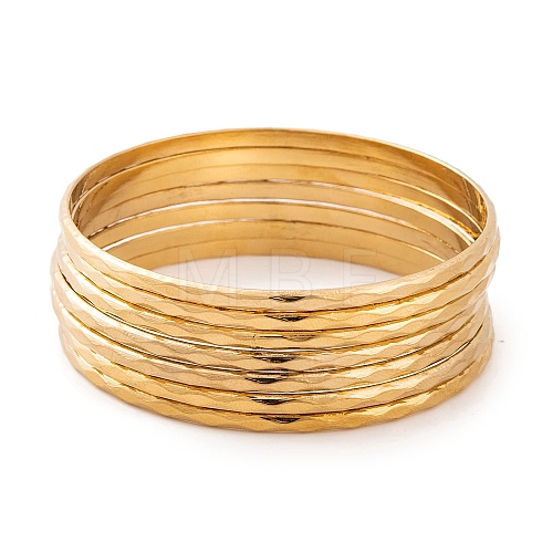 7Pcs PVD Vacuum Plating 304 Stainless Steel Textured Ring Bangles Set for Women BJEW-A011-11A-G-1