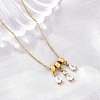 304 Stainless Steel Pave Clear Cubic Zirconia 3 Teardrop Pendant Necklaces for Women SA-CBABBA6-01G-3