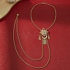 Elegant Brass Pave Clear Cubic Zirconia Flower Long Tassel Lariat Necklaces Brooches for Women OD2004-6