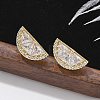 Half Round Brass Micro Pave Clear Cubic Zirconia Stud Earrings EJEW-M077-08G-4