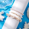 Summer Beach Natural Mixed Cowrie Shell Glass & Alloy Beaded Stretch Bracelet & Braided Bead Bracelets Sets BJEW-JB10838-3